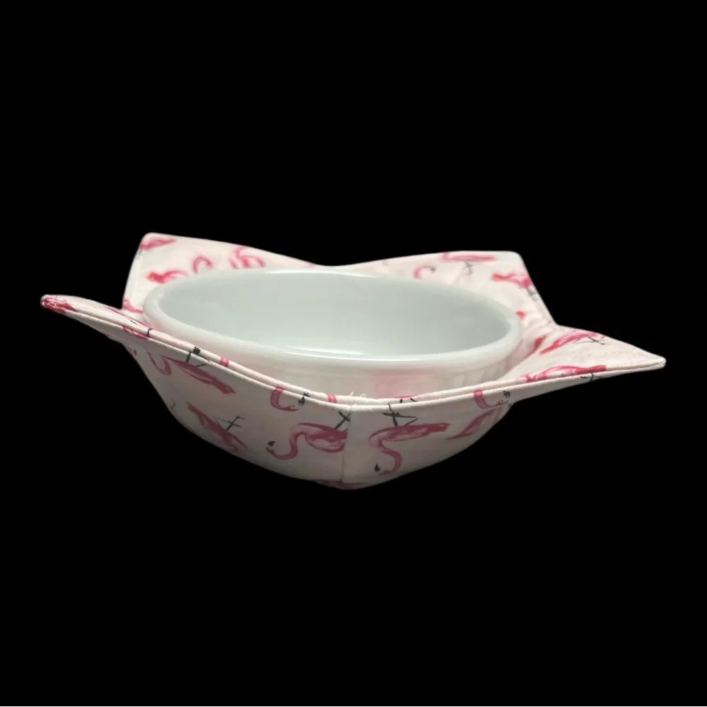 Hand Crafted Bowl Cozy Bowl Holder Microwavable  Cotton Pink Flamingo
